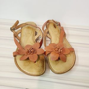 Born Burnt Orange Rust Leather Flower Sandals Sz 39 / US 8